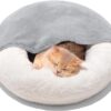 MEWOOFUN Enclosed Cat Bed Cave - Washable Pet Bed With Blanket & Non-Slip Base For Cats & Small Dogs 22'' X 22'', White